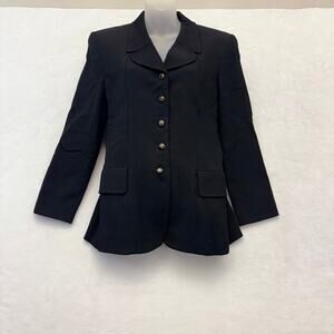 Vintage Albert Nipon Black Wool Trench Style Blazer Size 8 Military Jacket